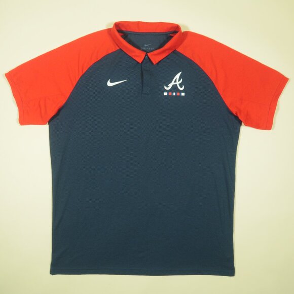 Nike Atlanta Braves Polo Shirt Mens L Blue Legacy Triblend Performance New - Picture 2 of 7